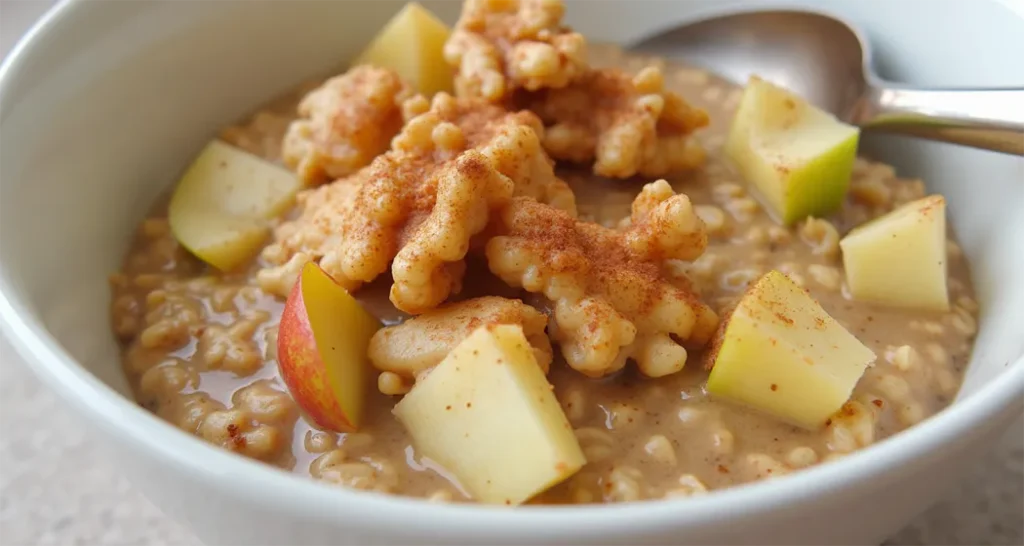 Apple cinnamon overnight oats with diced apples and walnuts