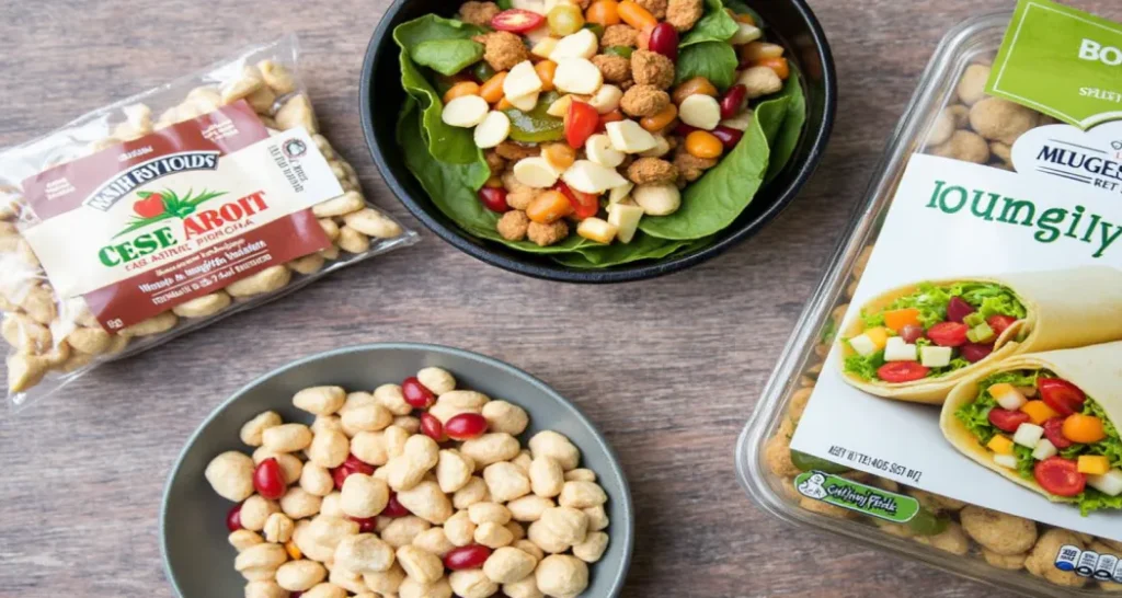 Budget-friendly camping lunch with peanut butter wraps, veggie wraps, and trail mix for cost-effective outdoor meals