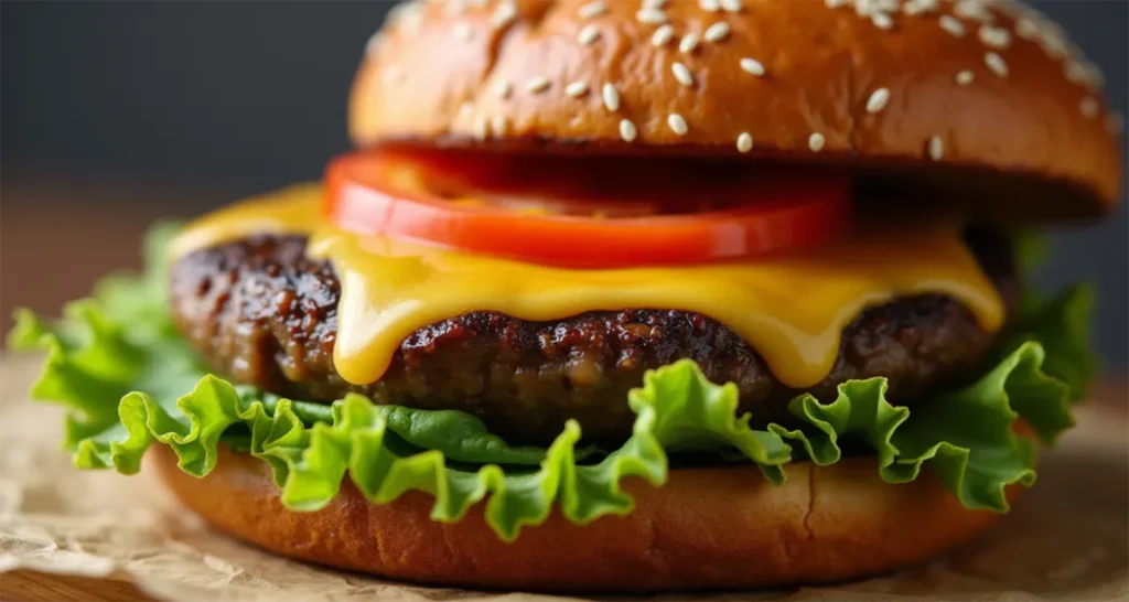 Camping Dinner Ideas :Grilled portobello mushroom burgers with cheese, lettuce, and tomato on a toasted bun