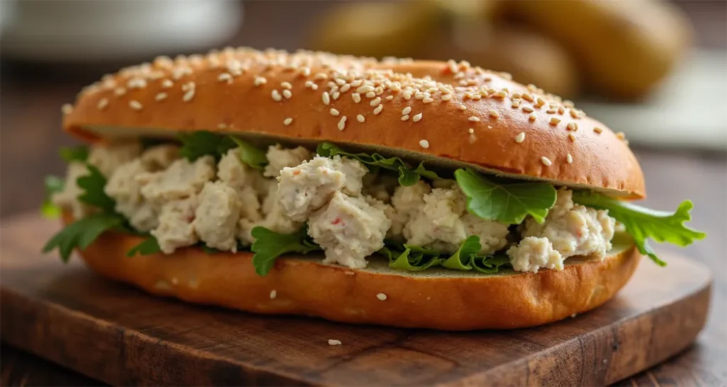 Tuna salad sandwich on whole-grain bread with celery and mayo