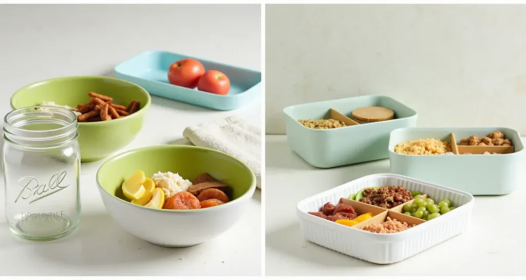 Durable containers for camping meals, including mason jars and bento boxes