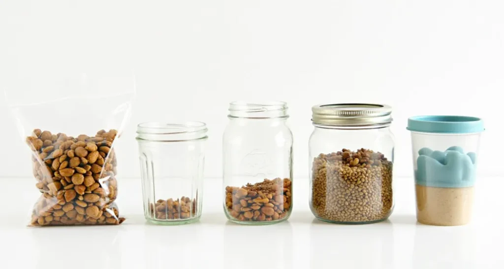 Trail mix stored in resealable bags and mason jars, ready for storage