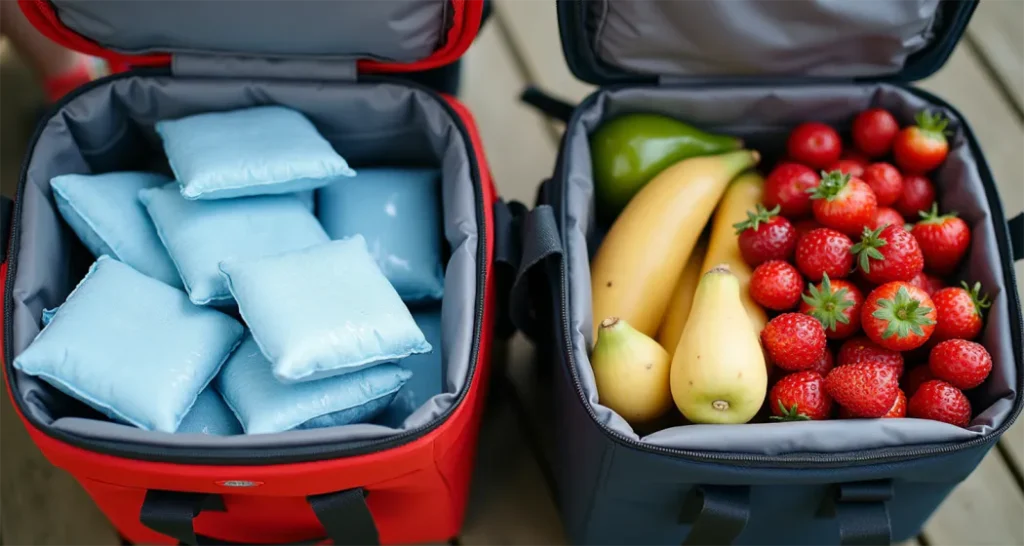 Properly packed cooler for safe food storage during camping trips