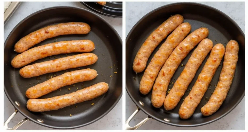 Sausage browning in a skillet