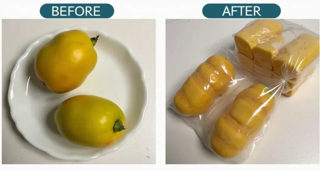 Comparison of bruised produce versus properly wrapped fruits and vegetables for camping.