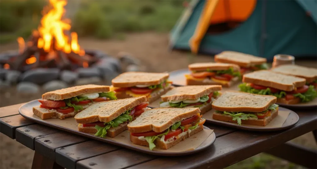 showcasing the benefits of sandwiches and wraps for camping, including portability and customization