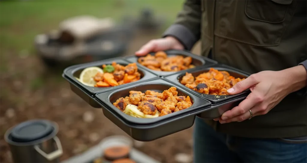 stainless steel boxes holding cooked meals