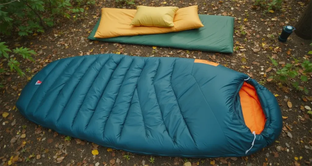 Big Agnes Dream Island Double Sleeping Bag with water-resistant down insulation and sleeping pad sleeve.