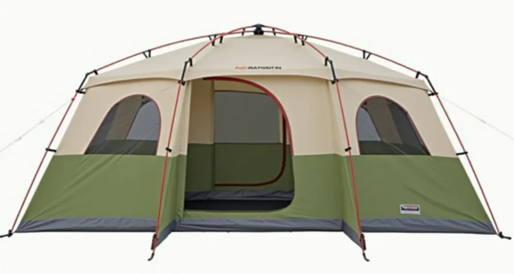 CORE 12-Person Instant Cabin Tent with pre-assembled frame for quick setup, featuring spacious interiors and mesh windows for ventilation.