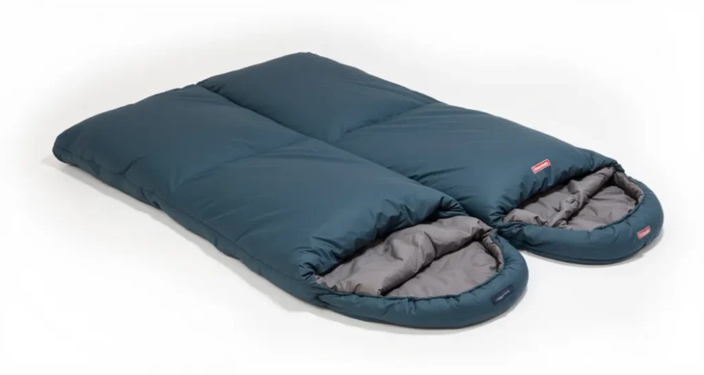 Coleman Tandem 3-in-1 Double Sleeping Bag with adjustable hood and dual configuration design.