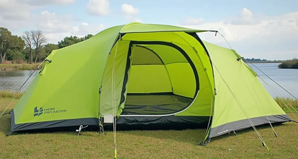 Heimplanet The Cave geodesic inflatable tent on rugged mountain terrain.