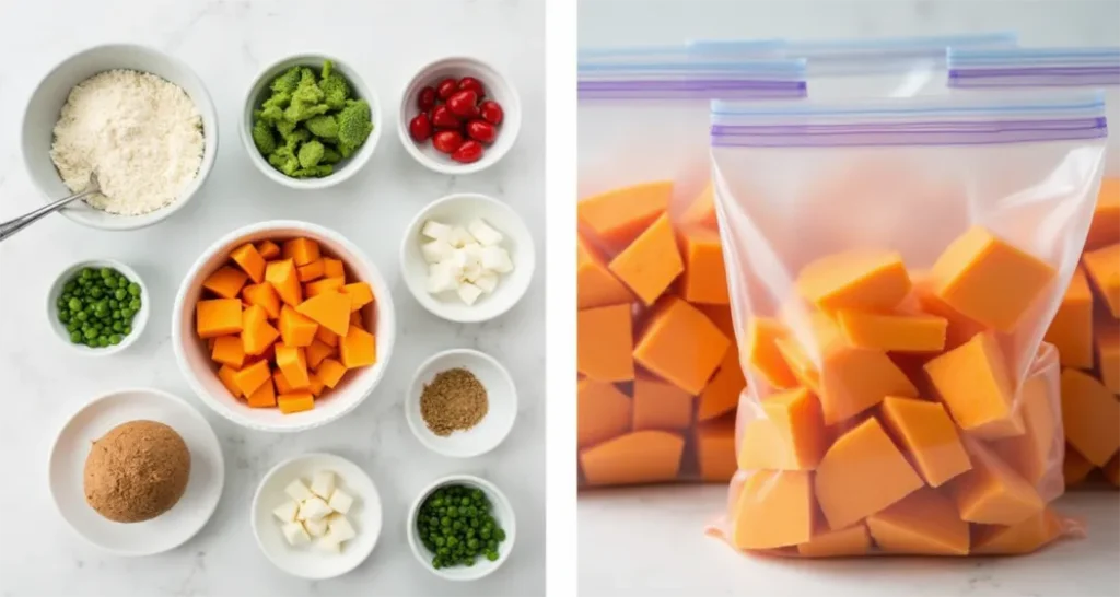 Ingredients for sweet potato and black bean tacos arranged neatly on a table