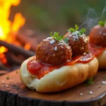 Mini meatball subs by the campfire, perfect for camping meals