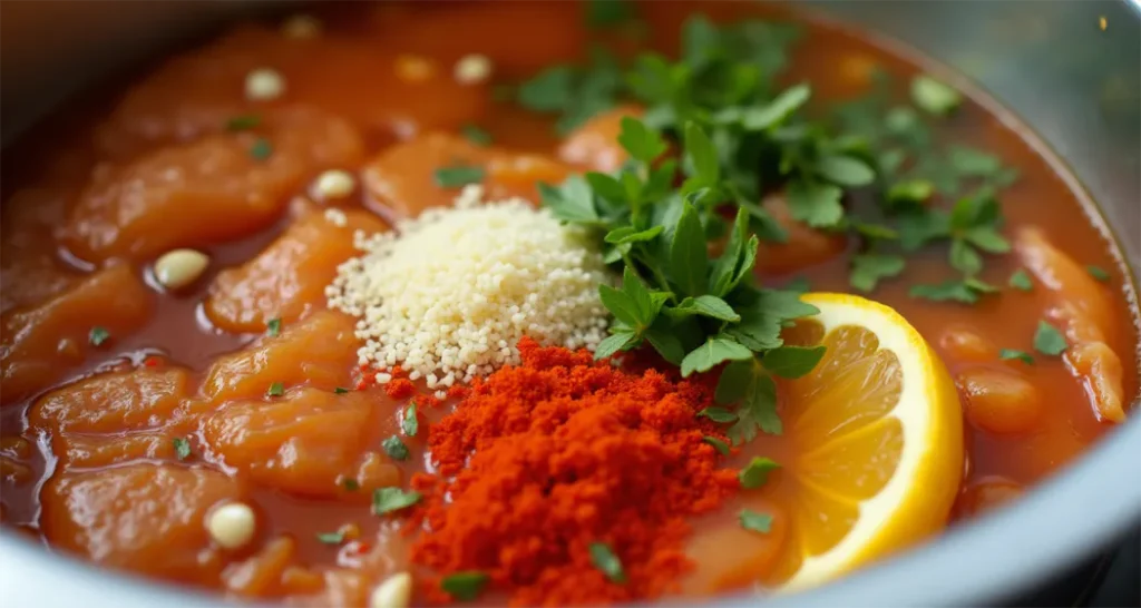 Mixing the marinade.
