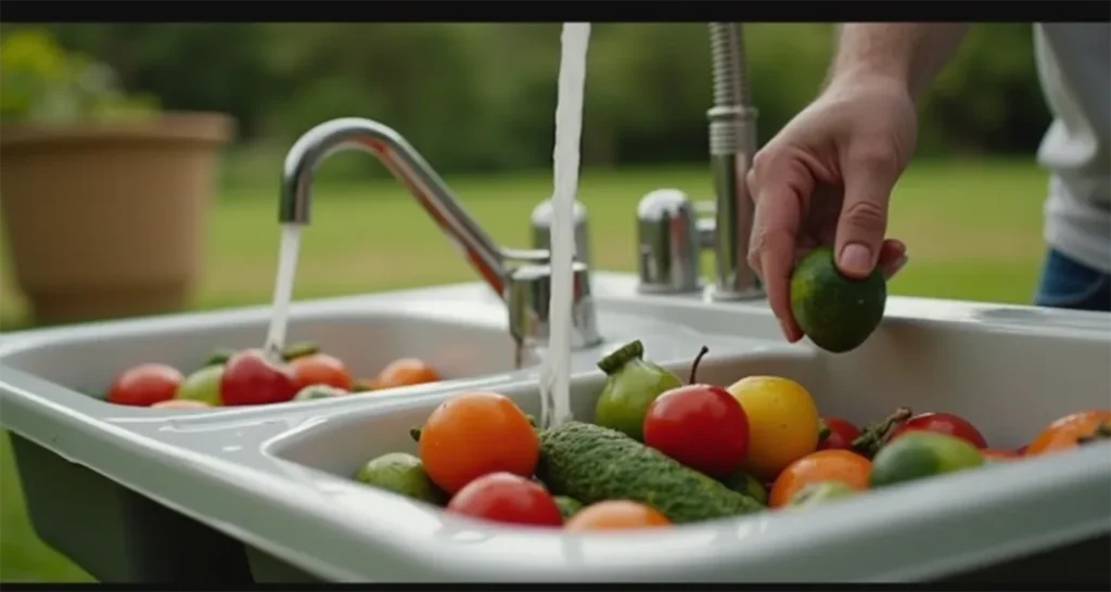 Portable sink in use at a picnic