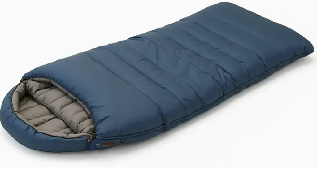 REI Co-op Kingdom Insulated Double Sleeping Bag with eco-friendly recycled materials and integrated pillow pocket.