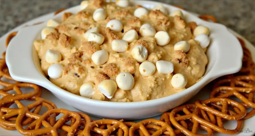 Final Campfire S’mores Dip served with graham crackers and pretzels.