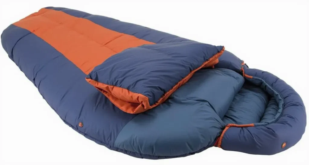 Teton Sports Mammoth Queen-Size Sleeping Bag displayed in a winter camping setting.