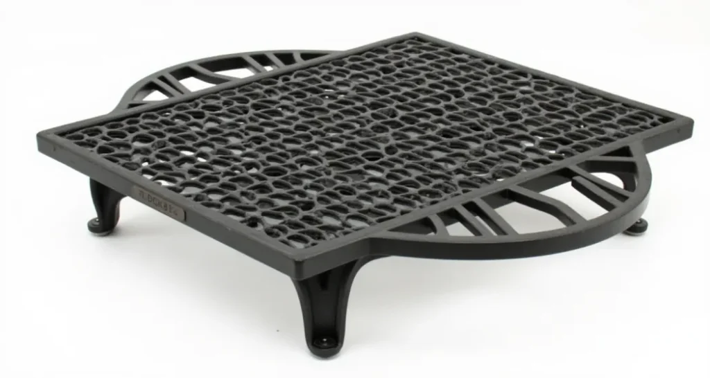 fire pit cooking grate : DEF Swivel Cast Iron Grate in use at a large outdoor gathering.