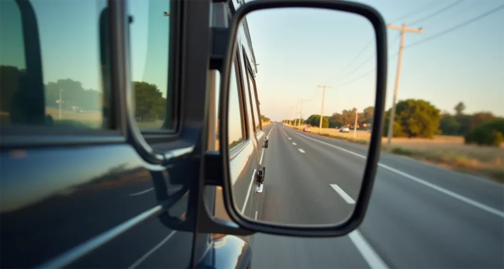 Wide-angle tow mirrors enhancing visibility during trailer towing.