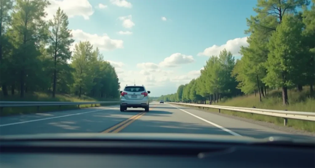 A vehicle maintaining a safe following distance.