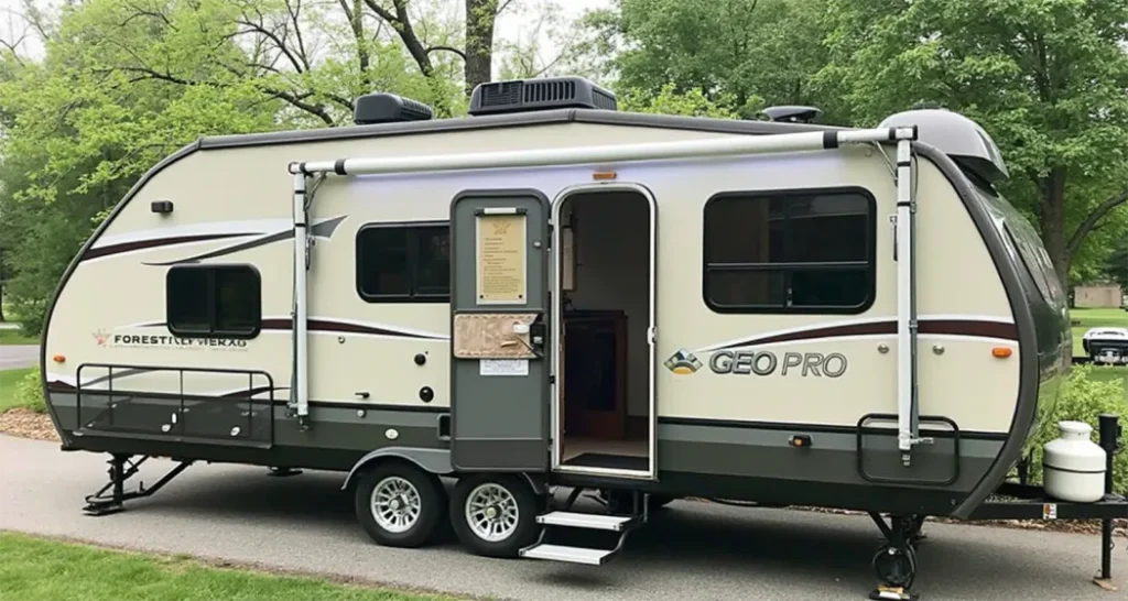 Forest River Rockwood Geo Pro, an eco-friendly camping trailer with modern amenities.