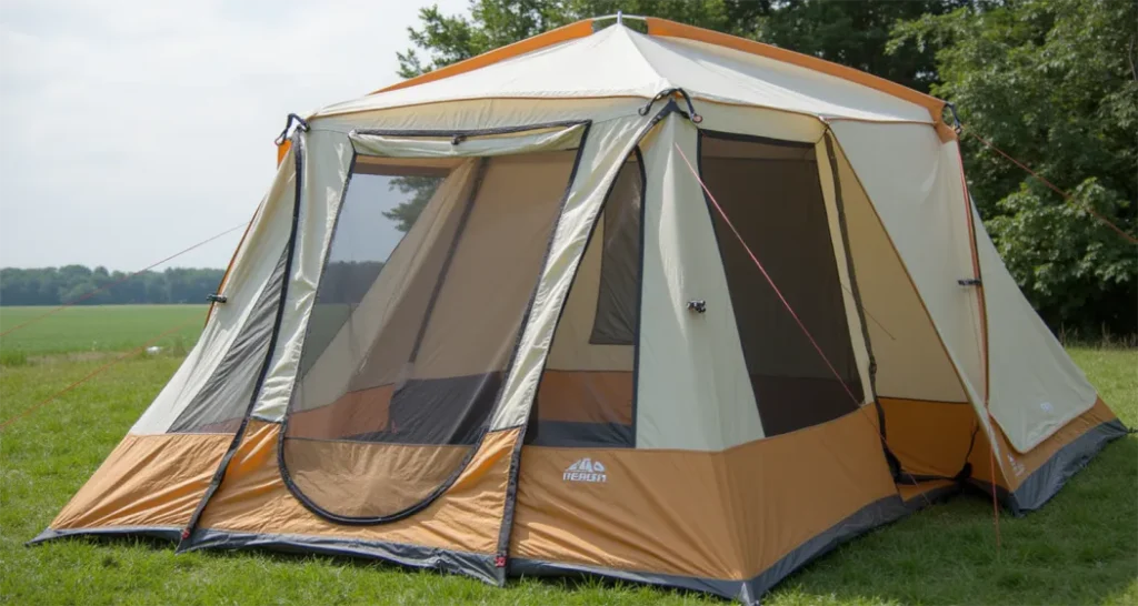 What Gear Is Essential for Camping: Waterproof camping tent with rainfly and mesh panels.