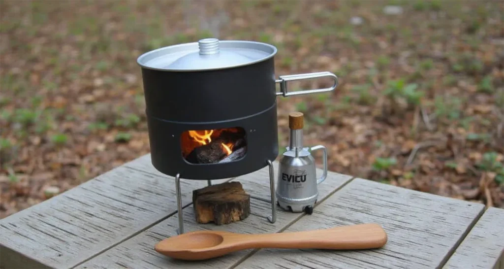 Solo Stove Lite in use by a solo hiker boiling water on a trail.